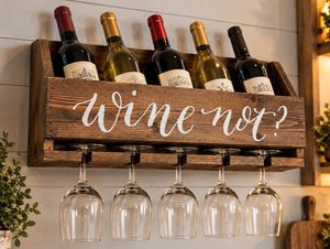 lot 1800 image: New - Wooden Wine Caddy Holder 6 Bottle Slots Wine Not Design