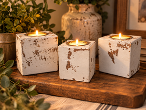 lot 1811 image: White Block Tealight Candle Holders Set of 3