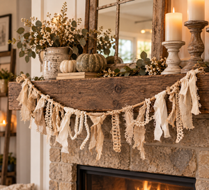 lot 1900 image: Fabric Scrap Tassel Garland on Rope - 5 ft