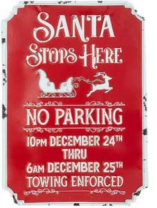 lot 1619 image: New Santa Stops Here No Parking Metal Sign 8x10