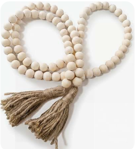 lot 1825 image: New - Natural 60 in Bead Garland with Tassel - 60 in