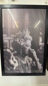 lot 8 image: Framed Black and White Portrait Photograph with Crown and Jewels