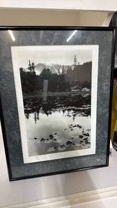 lot 9 image: Framed Black and White Landscape Photograph Mountain Lake Scenic Print