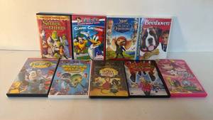 lot 16 image: Lot of 10 DVD Movies Shrek The Third, Bazooka Cartoons, Tale of Desperaux, Beethoven 2nd, Robots, Turtles Tale 2, Secret of NIMH, Grandma Got Run Over by a Reindeer, Strawberry Shortcake Puttin on the Glitz