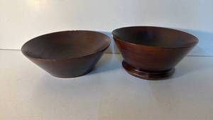 lot 43 image: Set of 2 Dark Brown Wooden Bowls, Flared Conical Shape