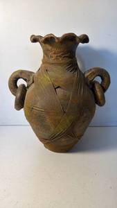 lot 47 image: Decorative Vase Two Loop Handles Ruffled Rim