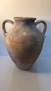 lot 51 image: Two-Handled Ceramic Jar with Flared Rim and Painted Leaf Band