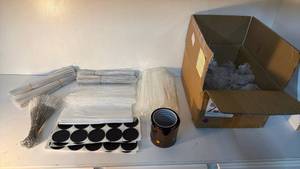 lot 114 image: Lot of Straw Cleaning Brushes, Straws, Round Black Pads and Amber Tape Rolls