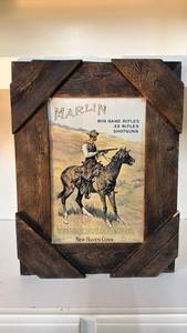 lot 117 image: Marlin Framed Advertising Print Big Game Rifles .22 Rifles Shotguns