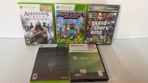 lot 126 image: Microsoft Xbox 360 Video Game Lot of 5 Skyrim GTA IV Minecraft LEGO Movie