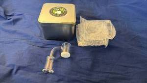 lot 145 image: Puffing Bird Concentrating Glass Angled Banger with White Insert and Storage Tin