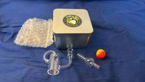 lot 147 image: Puffing Bird Concentrating Tin with Tube Attachment and Carb Cap Set