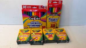 lot 176 image: Cra-Z-Art Markers 10 Count Colored Pencils 12 Count Crayola Crayons 24 Count 4 Box Lot