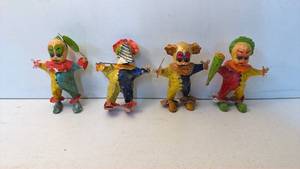 lot 181 image: Set of 4 Painted Clown Figurines with Two-Tone Outfits