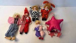 lot 183 image: Clown Doll Lot of 6 Assorted Figures Plus Pink Star Ornament