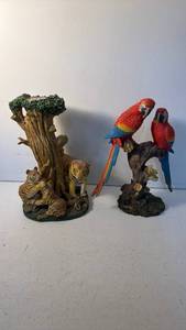 lot 211 image: Tiger Family Tree Tealight Candle Holder Figurine and Macaw Pair Figurine, Item SP254802