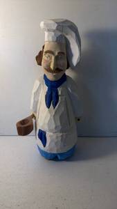 lot 216 image: Hand-Painted Carved Chef Figurine with Spoon, White Hat and Blue Neckerchief