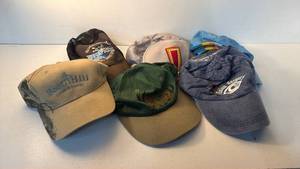 lot 235 image: Lot of 6 Embroidered Logo Caps Boot Hill Casino, Buck Fever, Vision Surgery