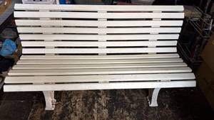 White Slatted Bench with Curved Legs