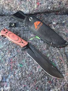 Dark Trails Outdoor Equipment Fixed Blade Knife Orange Handle Black Sheath - Small Damage on Handle