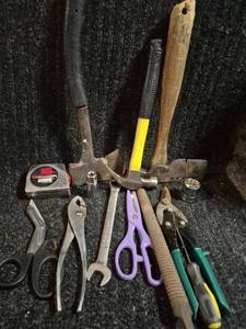 lot 107 image: Hand Tools Lot 12 Pieces Hammers Wrenches Pliers Scissors Tape Measure