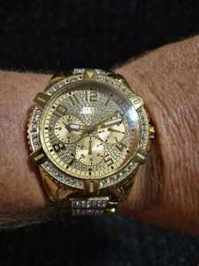 lot 109 image: GUESS Gold-Tone Chronograph Watch with Crystal Bezel and Bracelet