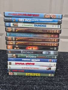 lot 113 image: DVD Movie Lot of 15 Titles Incl Indiana Jones Finding Nemo Home Alone Stripes -MOST CASES HAVE MULTIPLE SIMILAR DVDS
