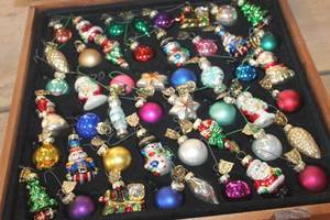 Small Christmas Ornaments in Wood Crate