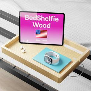 lot 1637 image: BedShelfie Wood Bedside Shelf Bed Rail Natural DormEssential