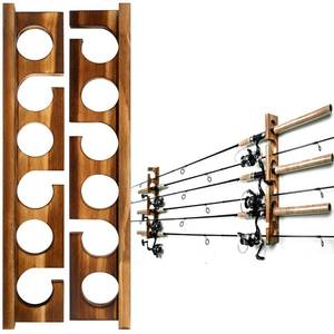 lot 1640 image: Ghosthorn Fishing Rod Rack Holds 6 Rods Wall or Ceiling Mount Hardwood
