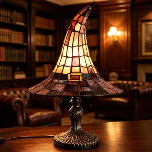 lot 1645 image: Stained Glass Style Witch Hat Lamp USB Powered Resin Night Light 11.8 Inch