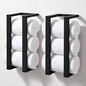 lot 1651 image: Gerrii 2 Pack Bamboo Bathroom Towel Racks, Black, 17 x 7 x 7 Inch