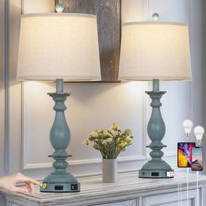 lot 1654 image: CINSARY Blue Coastal Table Lamps Set of 2 28-Inch 3-Way Dimmable USB