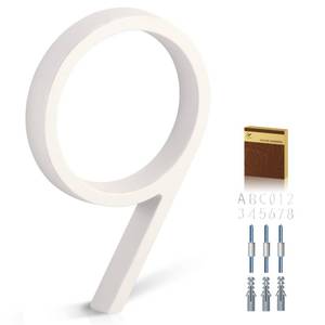 lot 2122 image: YIPLED 5 Inch Metal House Number 9 Outdoor Address Sign White