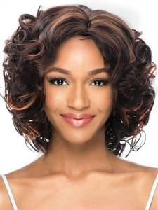 lot 2168 image: SEVENCOLORS Short Curly Afro Wig Synthetic Brown Mixed Blonde