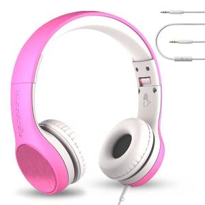 lot 2171 image: LilGadgets Wired Kids On-Ear Headphones with Microphone Pink Connect Style