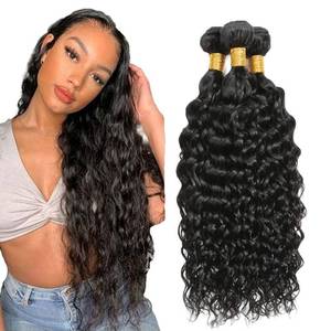 lot 2185 image: MeaQiiey Water Wave Human Hair Bundles 26 Inch Natural Black 3 Bundles 1.76 oz