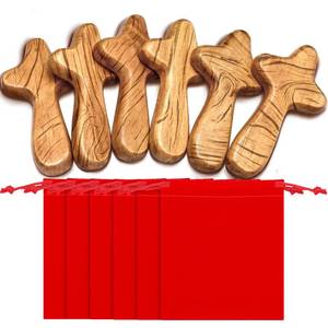 lot 2231 image: WILLBOND 6 Set Handheld Wooden Pocket Palm Crosses Light Brown