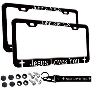 lot 2233 image: License Plate Frame Holder 2-Pack John 316 Cross 2-Hole