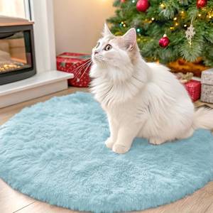 lot 2253 image: OLANLY Light Blue Round Area Rug 2 Ft Machine Washable