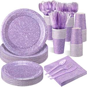 lot 2256 image: Hushee Purple Party Dinnerware Set 175 Pcs