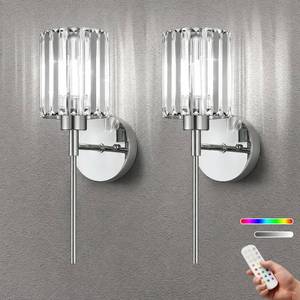 lot 5920 image: LPAIRO 2-Pack Battery Operated Wireless Wall Sconce, K9 Crystal, 3CCT Dimmable
