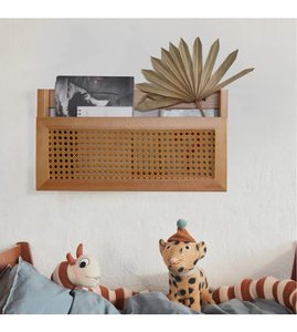 lot 5928 image: FRIADE Wall Magazine Rack with PE Rattan Grid, 17.3 x 4 x 9.4 Inch, Retro Brown