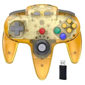 lot 5945 image: KIWITATA Wireless USB N64 Style Controller for Switch & PC, Clear Yellow