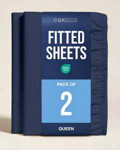 lot 5951 image: CGK Unlimited Queen Fitted Sheet 2 Pack Microfiber Navy Blue