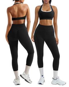 lot 6151 image: OMKAGI 2 Piece Workout Set Womens Halter Sports Bra Scrunch Leggings