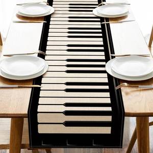 lot 6171 image: Croar Piano Keyboard Burlap Table Runner 13 x 108 Inch