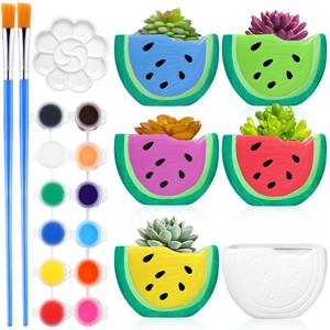 lot 6185 image: Pasimy 6 Set Ceramics to Paint DIY Succulent Planter Pots Watermelon