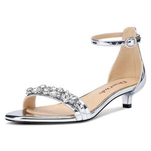 lot 7882 image: DearOnly Womens Kitten Heel Rhinestone Sandals Silver 1.4 Inch 8.5 M US