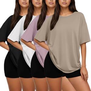 lot 7899 image: Siimcuzy Womens Oversized Short Sleeve Workout T-Shirts 4 Pack